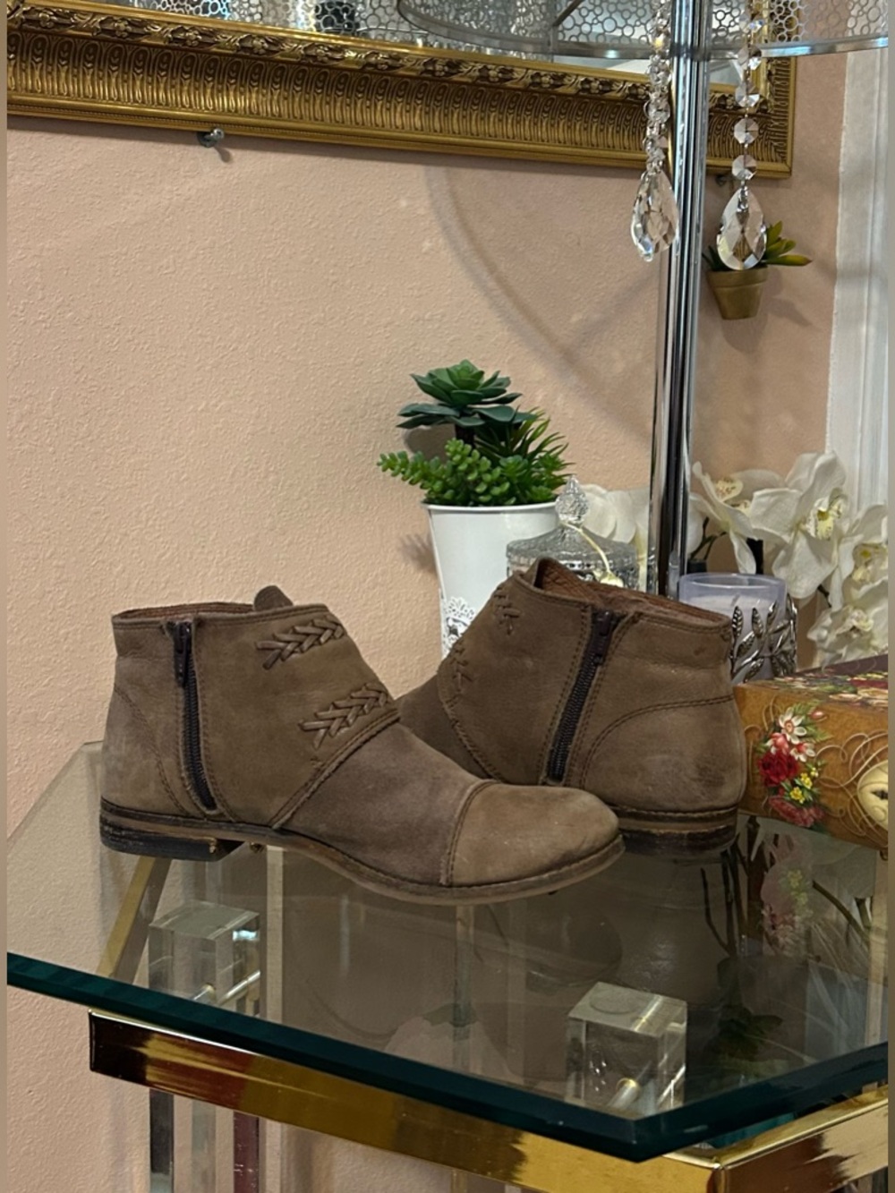 Lucky Brand Taupe Leather Double-Buckle Monk Strap Ankle Booties Size 8.5 - Picture 7 of 16